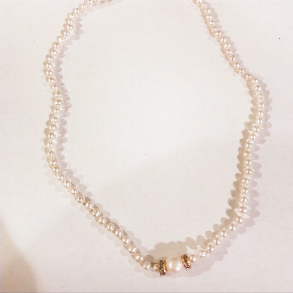 Handmade Pearl Necklace with Gold Accents